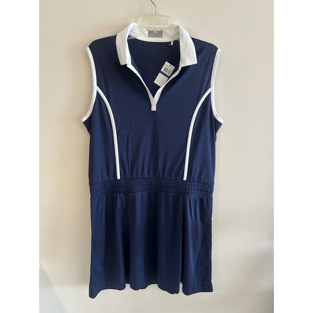 NEW! Callaway Womens Active Dress sz XL Blue Sleeveless Collared Elastic Waist